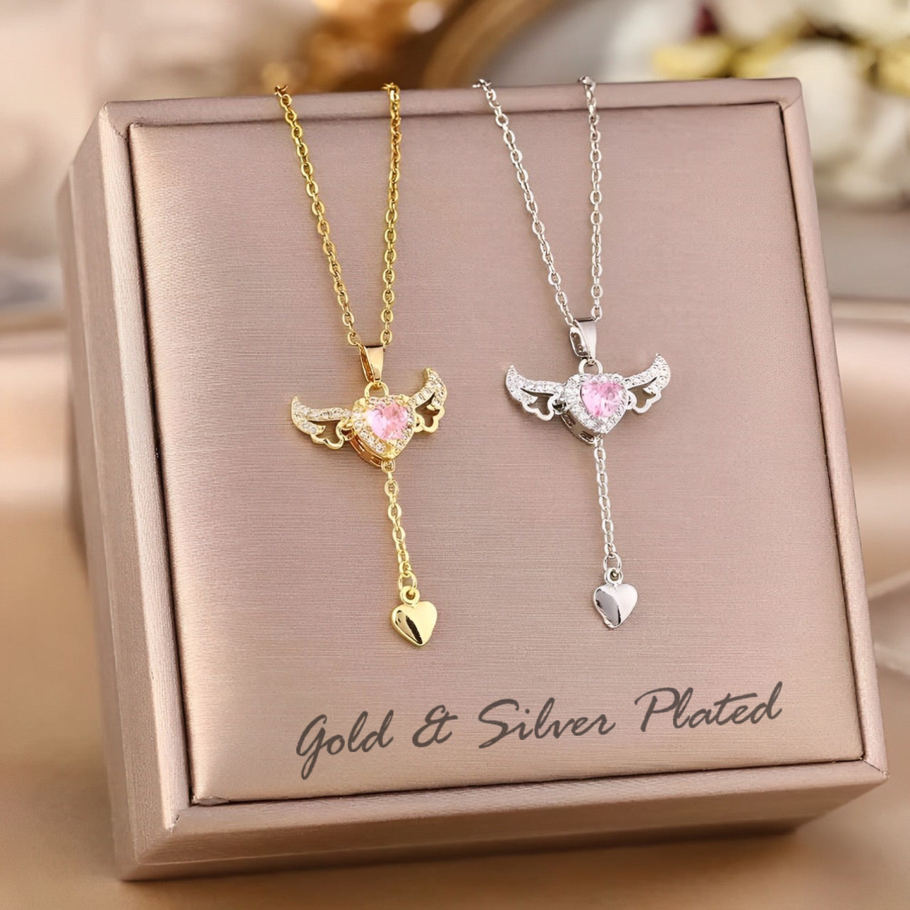 Veloura™ Crystal Heart Wings Necklace